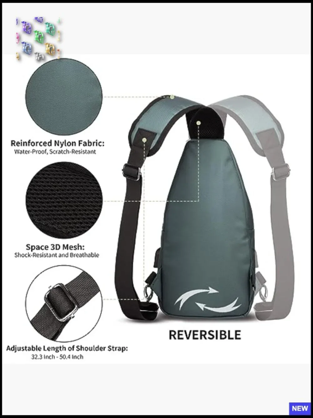Crossbody Sling Bag Casual Shoulder Backpack Travel Daypack Hiking